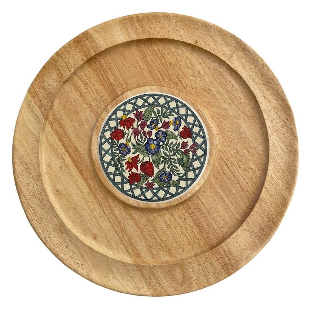 Dansk Teak and Ceramic Charcuterie Cheese Gourmet Party Tray15.5”